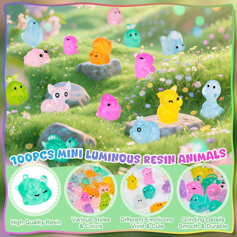Hysagtek Mini Resin Animals Blind Bags - 100 Pcs Luminous Tiny Animals Glow in The Dark Little Farm Ocean Figures Micro Landscape Aquarium Potted Dollhouse Decor Fairy Garden Accessories - Image 4